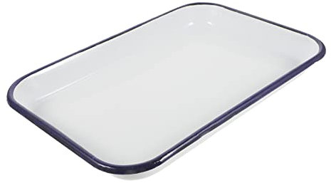 CLISPEED Piatto quadrato smaltato teglia da forno smaltata teglia quadrata casseruola teglie da forno vassoio smaltato pirofila rettangolare in ceramica vassoi per forno a smalto bianca