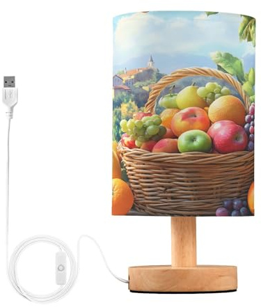 Mnsruu Bedside Table Lamp Fruit Basket Garden Bedside Lamps LED Light Desk Lamp Fabric Shade Small Lamp for Bedroom Living Room (Bulb Included)