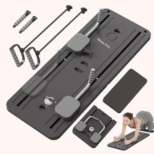 Pilatexx Pro - faltbares Pilates Board - Multifunktionaler Hometrainer – 50 Übungen mit Video-Anleitung - inkl. Widerstandsbänder, Griffe & Knieschoner - bis 150kg - Ganzkörpertraining (Anthrazit)