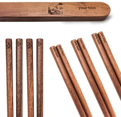 Custom Wood Chopsticks Engravable Personalised Name Reusable Classic Chinese Style 1 Pair with Box for Wedding Birthday Gift