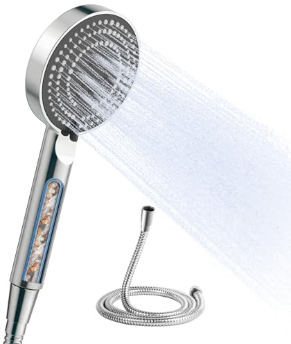 OFFO Shower Head and Hose 1.6m, 6 Modes High Power Filtered Shower Head with 5 Stage Filter, Water Saving Handheld Showerhead for Remove Chlorine Reduces Dry Skin Improve Hair, Chrome