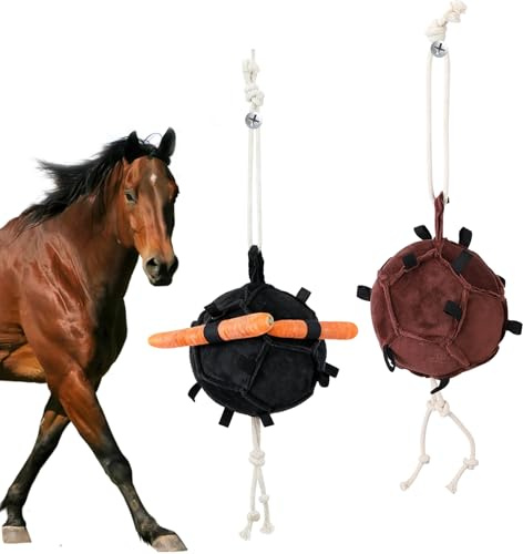 Eirolace 2 Stück Pferde Spielball, Schwarz und Braun, Pferdespielzeug Aufhängen zum Befüllen mit Karotten, Möhrenball Beschäftigung und Spielzeug für Pferde, Ziegen, Schafe, Stressabbau