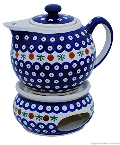 Original Bunzlauer Keramik Teekanne mit Stövchen 1.00 Liter im Dekor 41