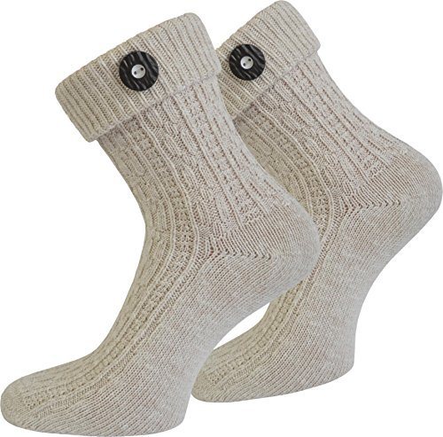 Socken kurz oder Lang für Trachten Lederhose Farben frei wählbar Farbe Naturmelange mit Trachten-Knopf Größe 39/42