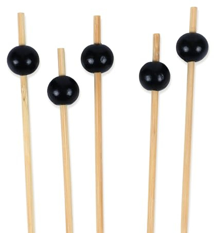 BambooMN Decorative Ball End Cocktail Fruit Sandwich Picks Skewers for Catered Events, Holiday's, Restaurants or Buffets Party Supplies - 4.7 Black, 100 pcs