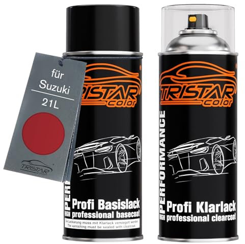 TRISTARcolor Autolack Spraydosen Set für Suzuki 21L Peruchet Red Basislack Klarlack Sprühdose 400ml