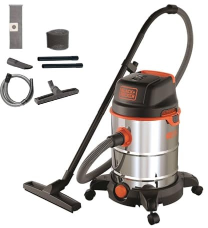Black+Decker BXVC30XDE Aspirador Multiuso de sólidos y líquidos (1600 W, 30 L, Acero INOX)