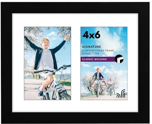 Americanflat 4x6 Double Picture Frame in Black - Composite Wood with Shatter Resistant Glass - Horizontal and Vertical Formats for Wall and Tabletop