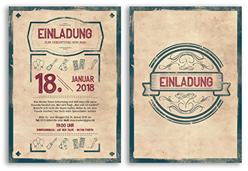 (60 x) Einladungskarten Geburtstag Vintage Retro Alt originell Karte Einladungen