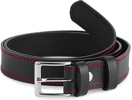 Ladeheid Kinder Gürtel Ledergürtel Mode Accessoire für Kinder Jungen Gürtel mit Schnalle 2,5 cm Breit K1D5 (Schwarz/Rot, 65 cm (Gesamtlänge 84 cm))