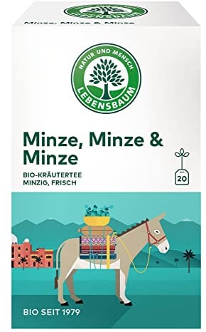 Lebensbaum Zeit für Erfrischung, Bio-Kräutertee, frische Kräuterteemischung mit drei Minzen, vegan, 20 Teebeutel, 30g