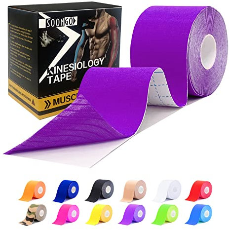 Kinesiology Tape Rock Tape Physio Tape 5m roll, Elastic Therapeutic Sports Tape for Shoulder, Ankle, Elbow, Wrist, Knee Support, Waterproof Physiotherapy Body Tape for Muscle Pain by SOONGO (Purple)