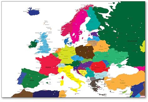 Postereck - 0937 - Politische Karte, Europa Länder Kontinent Bunt - Unterricht Klassenzimmer Schule Wandposter Fotoposter Bilder Wandbild Wandbilder - Poster - DIN A2-42,0 cm x 59,4 cm