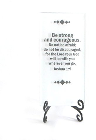 Stark Sein und Mutig Inspirierende Glas Schild. Eine Inspirierende Schrift Vers für Ihren Schreibtisch, Oder Ein Geschenk Macht. von Lifeforce Glas. Weiß.