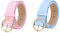 MESHIKAIER Elegant Ceinture Femme en PU Cuir Casual Ceinture avec Boucle Métallique en Forme de Rond (Bleu+Rose Clair)