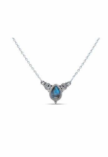 mantraroma Kette 925 Silber Edelstein Collier Silber Damen Sterling Silber Halskette Geschenk (MCO-009)