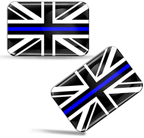 Biomar Labs® 2 x 3D Silicone Adesivi Resinati Bandiera Nazionale del Regno Unito UK Thin Blue Line Union Jack per Auto Moto Finestrìno Scooter Bici Motociclo Tuning F 52