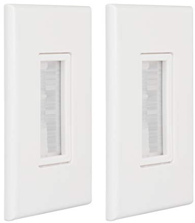 Kebulldola Brush Wall Plate White (2 Pack), 1 Gang Cable Wall Plate, Screwless Type for Cable and Wires Pass Through
