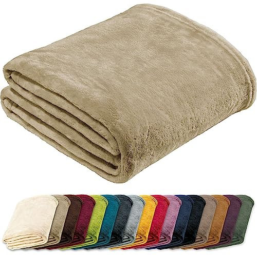 REDBEST Microfaserdecke Amarillo, Fleece-Wohndecke, Sofadecke beige Größe 150x200 cm - kuscheliger Teddyfleece, extra weich warm, pflegeleicht, waschbar