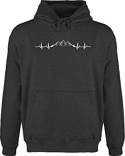 Hoodie Herren Pullover Männer - Skiurlaub Apres Ski - Berge Herzschlag - 3XL - Anthrazit meliert - mountain geschenk Wanderer Skifahren Bergsteiger Kletter Berg apred wandern mit ekg