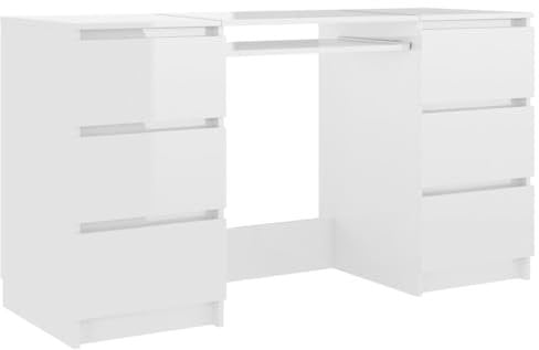 vidaXL Schreibtisch mit 6 Schubladen Computertisch Bürotisch Laptoptisch Büromöbel PC Tisch Arbeitstisch Hochglanz-Weiß 140x50x77cm Holzwerkstoff