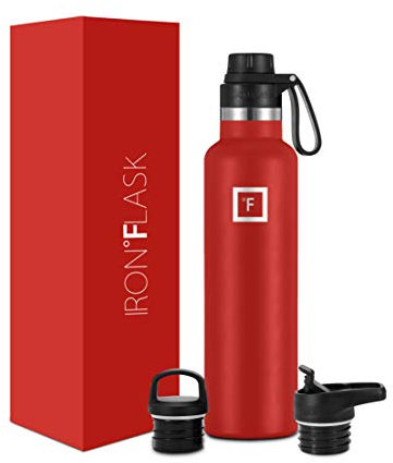 Insulated Water Bottle with Spout Lid Narrow - 710ml (3 Lids) - Cold 24hrs & Hot 12hrs Drinks - Double-Walled Stainless Steel Metal Leakproof Travel Sports Gym Camping & Hiking Hydration Flask