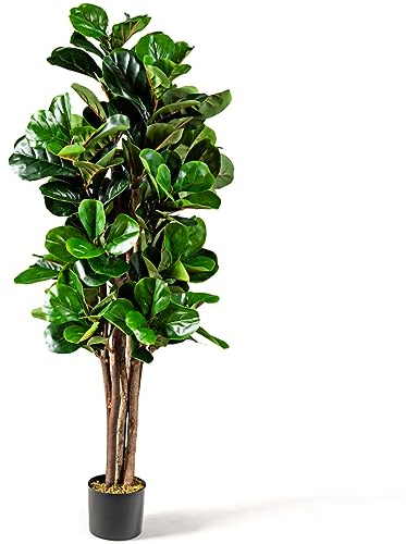 COSTWAY Albero Artificiale Ficus | Pianta Finta da Interno ed Esterno con Vaso in PP e Foglie in PEVA, Pianta Artificiale per Casa, Ufficio e Negozio