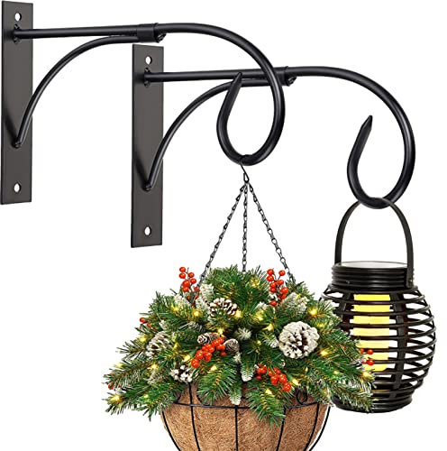 Plant Brackets for Hanging Baskets, 2pcs 11 Inch Iron Wall Mount Plant Hanging Bracket Durable Rust-Resistant Plant Hanger Hook for Hanging Plants Drying Rack Bird Cages Lantern Windchime House Sign