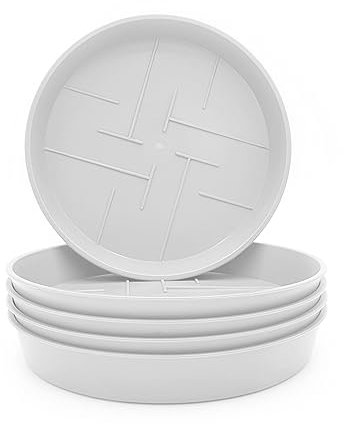 5er-Set Blumentopf-Untersetzer Rund aus Plastik 24 cm Durchmesser, Untertopf für Innen- und Außenbereiche, aus witterungsbeständigen Material, Farbe Weiß