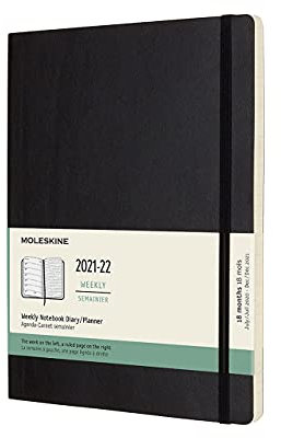 Moleskine - 18-Monats Wochenplaner/Terminplaner, Terminkalender 2021/2022, Wochennotizbuch mit Softcover und elastischem Verschluss, Format X-Large 19 x 25 cm, Farbe Schwarz, 208 Seiten