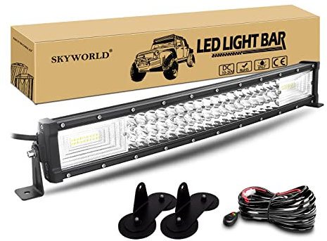 SKYWORLD 22 Zoll 270W Gebogene Triple Row 7D LED-Arbeitslicht-Bar-Spot-Flut-Kombinationsbalken, magnetische Basis-Halterung mit Kabelbaum-Kit-LKW Offroad-Fahrlampe SUV-Ute 4x4 4WD atvs utvs