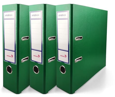 Netuno 3x Akten-Ordner Grün DIN A4 Ekobox 2-Ring-Mechanik Ringorder a4 8cm Kunststoff Ordner a4 breit Büroordner Plastikordner Briefordner a4 Ringmappe breiter Aktenordner PP-Ordner farbig
