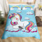 Kinder Bettwäsche 135x200 cm Mädchen Jungen Einhorn Bettwäsche Set Blau Karikatur Einhorn Regenbogen Wolken drucken Bettbezug Set für Jugendliche Frauen Süß Tiere Dekorativ Betten Set Mikrofaser