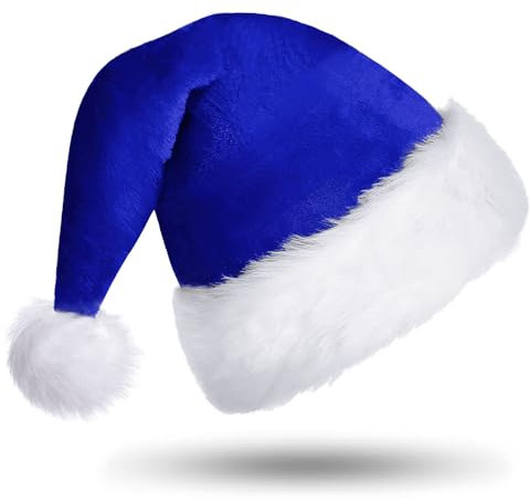CITÉTOILE Blau Weihnachtsmütze, Deluxe Nikolausmütze aus Velours für Erwachsene mit Komfort Soft Liner, Dicke Plüschkrempe Weihnachtsmütze für Männer Frauen, Kostüm Weihnachtskostüm Party Dekoration