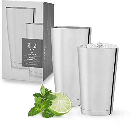 Viski Stainless Steel Shaker Tins for Cold Brew Cocktails, Margarita, Whiskey Sour, Espresso Martini Shaker, Home Bar Accessories, Bartending Tools, Bartender Gifts, 28 oz & 18 oz, Set of 2