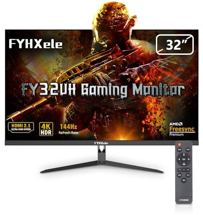 FYHXele Écran PC Gaming 32 Pouces 144Hz, Moniteur PC UHD 3840x2160, 1MS, AMD FreeSync & G-Sync, VESA,écran de réduction de la lumière Bleue, DP, 2×HDMI2.1