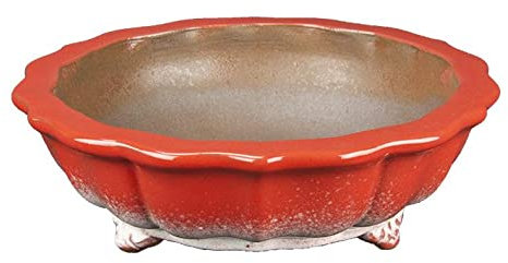 Runde Bonsaischale (Lotusblütenform) aus rot glasiertem Steinzeug 17x17x5 cm - YP63P