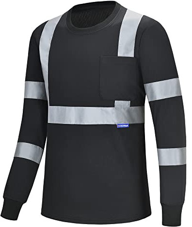 Hi vis long sleeve t shirt Black High visibility Work Reflective Safety Long Sleeve Polo t-Shirt EN20471 Class3 (XS-8XL) (L, Black)