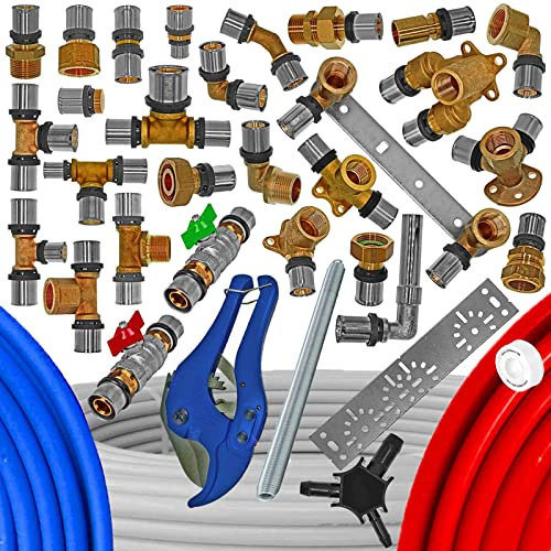 Kugelhahn mit Flügelgriff rot Press Fitting Anschluss für Mehrschicht Aluminium Verbundrohr Außendurchmesser 16mm x 2,0mm Wandstärke TH U Profil Kontur Absperr Ventil