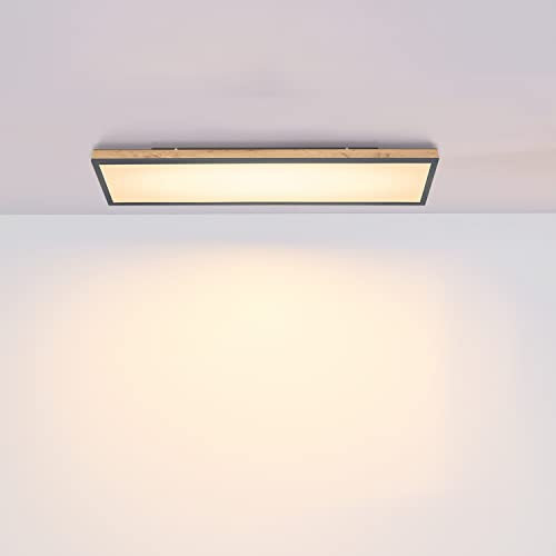 INNOVATE LED Deckenleuchte Holzrahmen eckig 20x80 – 1500 Lumen Deckenlampe flach warmweiß 3000K – 24 Watt LED Panel opale Abdeckung 20.000h – Aluminium graphitfarben Flur Lampe Wohnzimmer 230 Volt