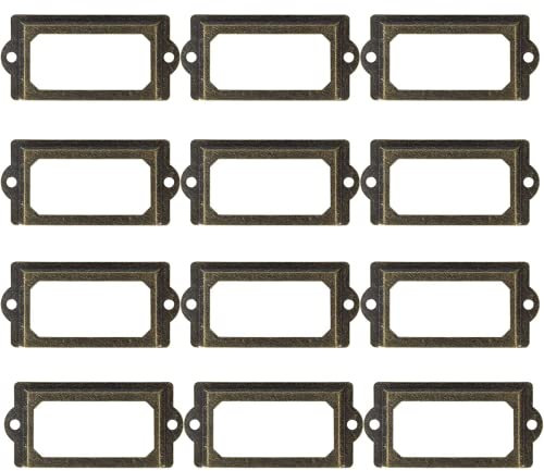 12Pcs Label Holders, Drawer Label, Tag Name Card Holder, Antique Bronze Metal Tag Frame, Iron Tag Frame, Vintage Card Tag Holder, Cabinet Drawer Tag Holders Office Card Frame Labels Holders