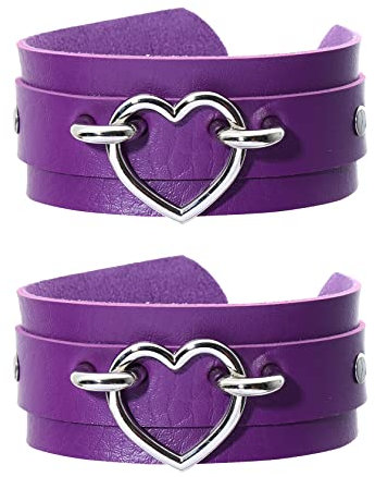 Eigso Punk Leder Manschettenarmbänder für Herren Damen Pink Gothic Emo Armband mit verstellbarer Schnalle für Rock Konzert