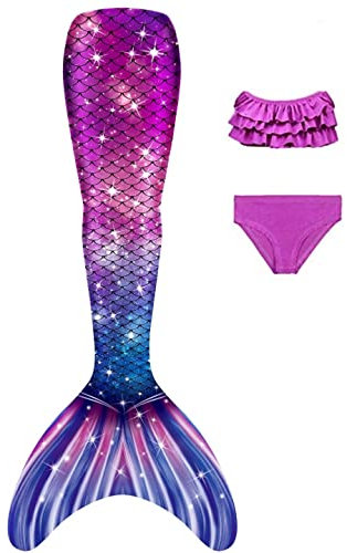 DNFUN Mädchen-Meerjungfrauenschwänze-mit Bikini-zum Schwimmen,ohne Monoflosse 3 Stück – Meerjungfrauen-Schwimmkostüme für Kinder,ohne Monoflosse-2 cmr8,120