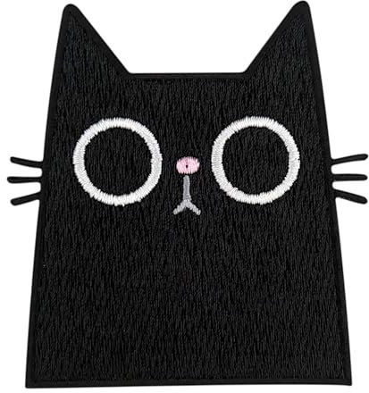 Urbanski Patch Schwarze Katze mit verrücktem Blick zum Aufbügeln 7 x 6,5 cm | Aufnäher Applikation Bügelbild