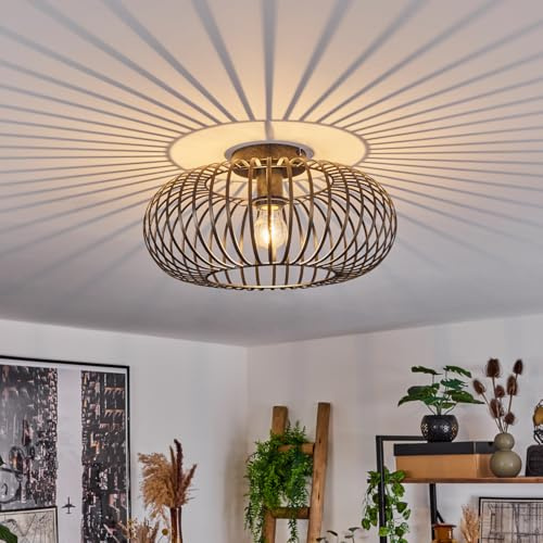 HOFSTEIN Deckenleuchte Oravi, Deckenlampe aus Metall in Gold-Antik/Schwarz, Leuchte im Industrial/Retro/Vintage-Design, Lichteffekt durch Gitter-Optik, Ø 40cm, E27, Wohnzimmer, Esszimmer, Schlafzimmer