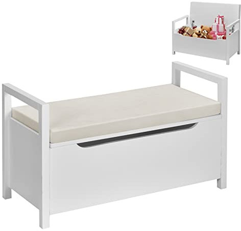 Multigot Shoe Bench, Shoes Rack Stool with Flip-up Padded Seat and Side Handle, Wooden Hallway Storage Unit for Living Room Kids Room Bedroom (White)