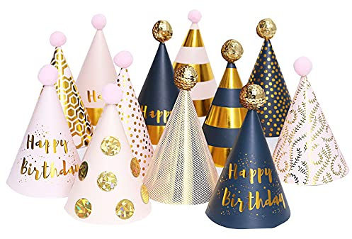 Wambere 12 Stück Partyhüte zum Geburtstag mit Pompons,Partyhüte Party Kegel Hüte,Geburtstag Kegel Hüte Party Supplies Hütchen Geburtstagshut für Kinder Festival Baby Shower,Mischfarbe