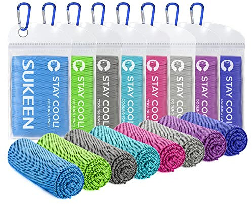 Sukeen Kühlendes Handtuch, 8er Set Kühlhandtuch Cool Towel, Gym Handtuch, Eishandtuch Kühltuch Hals, Kühlendes Handuch Mikrosfaser, Kühlendes Sporthandtuch für Yoga, Strand, Golf, Camping (100x30cm)