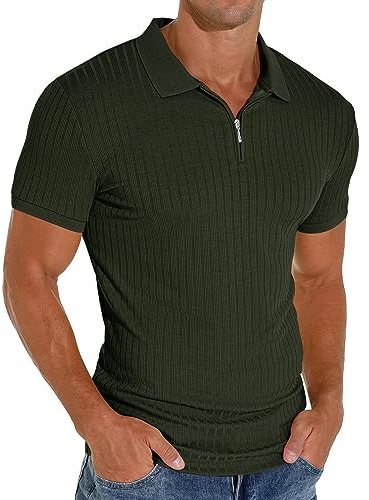 Sailwind Men's Polo Shirts Zip Classic Stretch Slim Fit T Shirts Casual&Work(Dark Green, L)