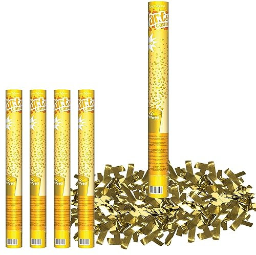 Krause & Sohn 4 Confetti Shooter Konfetti Kanone 60 cm lang Party Popper Geburtstag Hochzeit Deko Party-Deko Party-Zubehör (Gold)